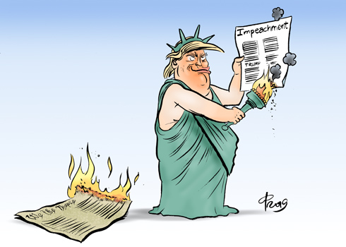 Paolo Calleri Karikaturist Freier Grafiker Illustrator Politische Karikatur Mister Liberty Usa Kongress Us Prasident Donald Trump Amtsenthebung Amtsenthebungsverfahren Impeachment Republikaner Demokraten Senat Mehrheiten Freiheit